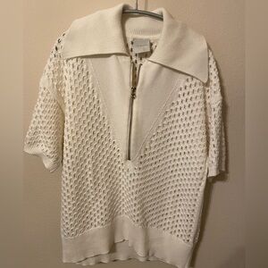 Varley cream ivory white Teagan boxy polo half-zip sweater. Size small.